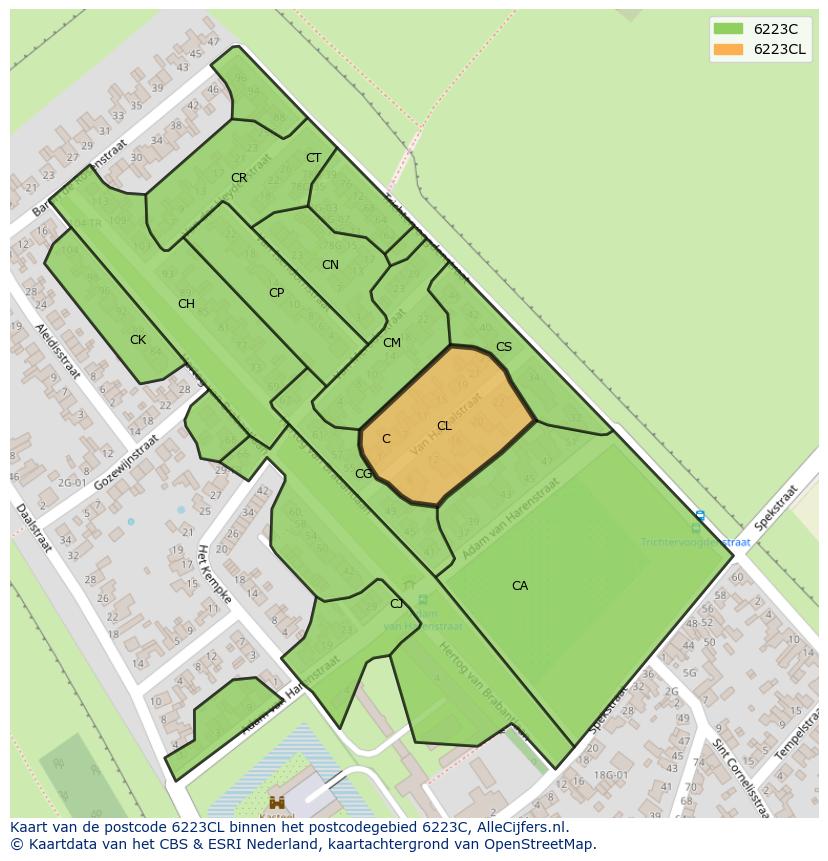 Afbeelding van het postcodegebied 6223 CL op de kaart.