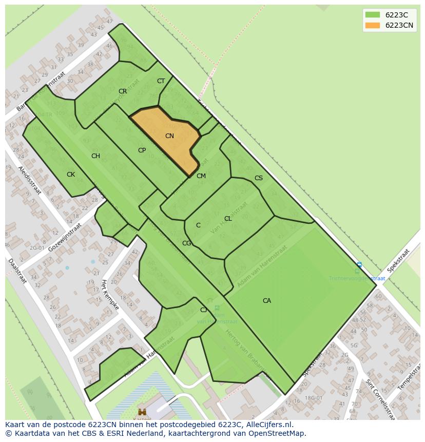 Afbeelding van het postcodegebied 6223 CN op de kaart.