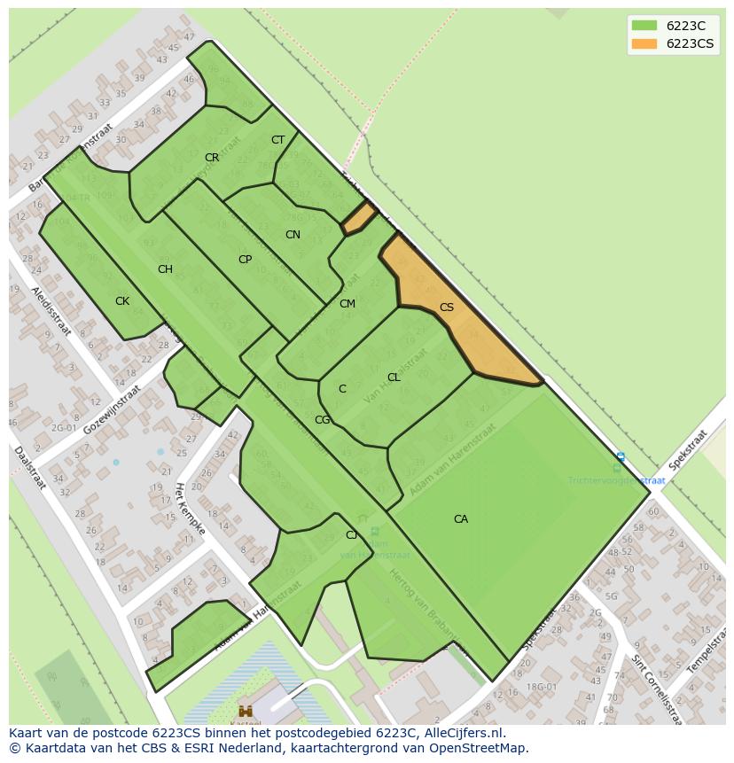 Afbeelding van het postcodegebied 6223 CS op de kaart.