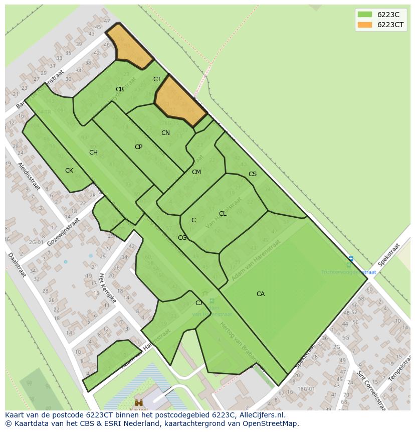 Afbeelding van het postcodegebied 6223 CT op de kaart.