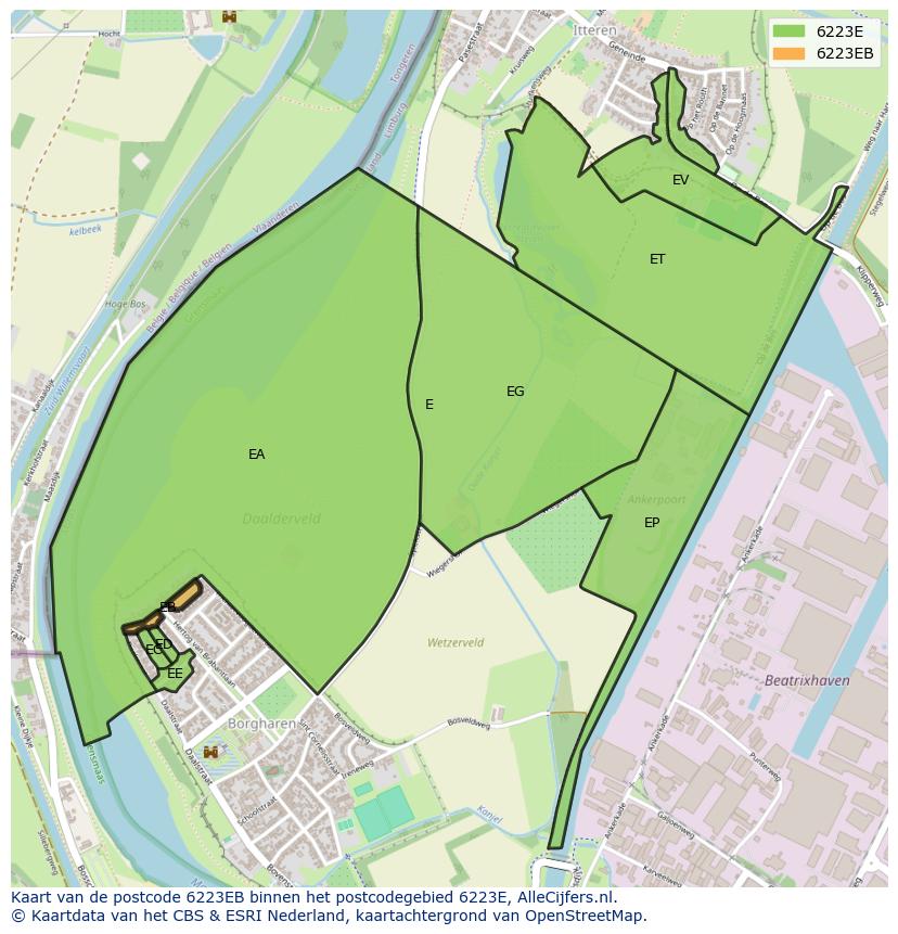 Afbeelding van het postcodegebied 6223 EB op de kaart.