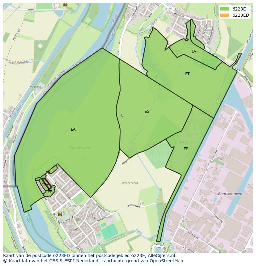 Afbeelding van het postcodegebied 6223 ED op de kaart.