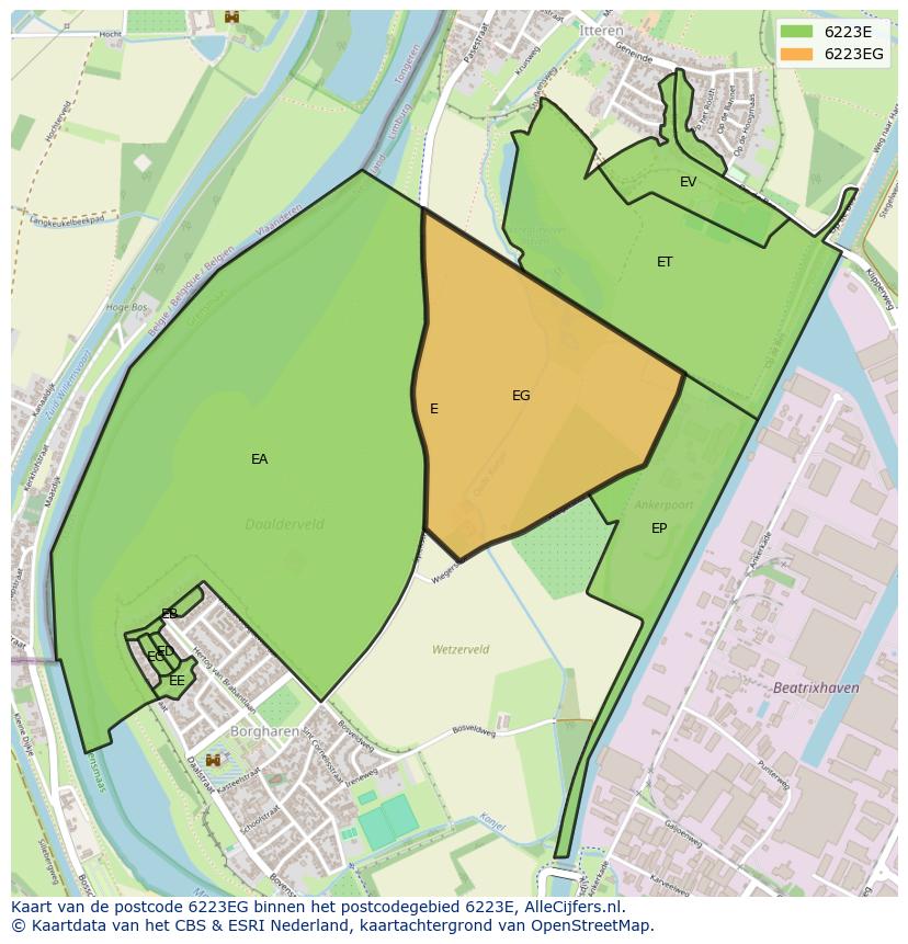 Afbeelding van het postcodegebied 6223 EG op de kaart.