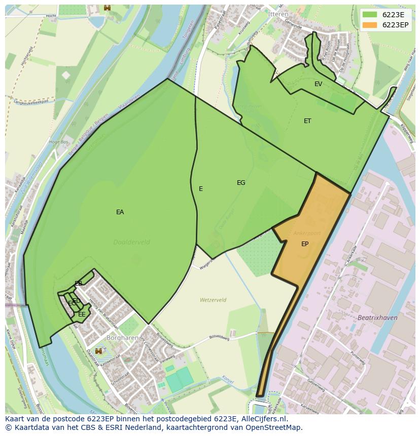 Afbeelding van het postcodegebied 6223 EP op de kaart.