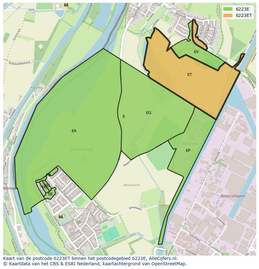 Afbeelding van het postcodegebied 6223 ET op de kaart.