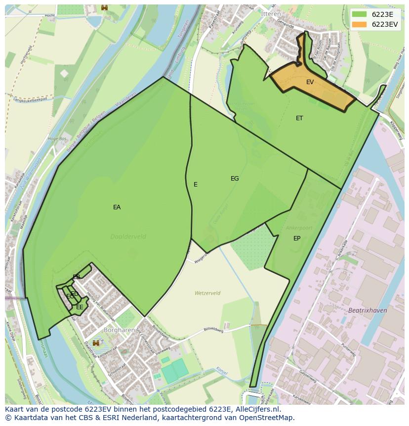 Afbeelding van het postcodegebied 6223 EV op de kaart.