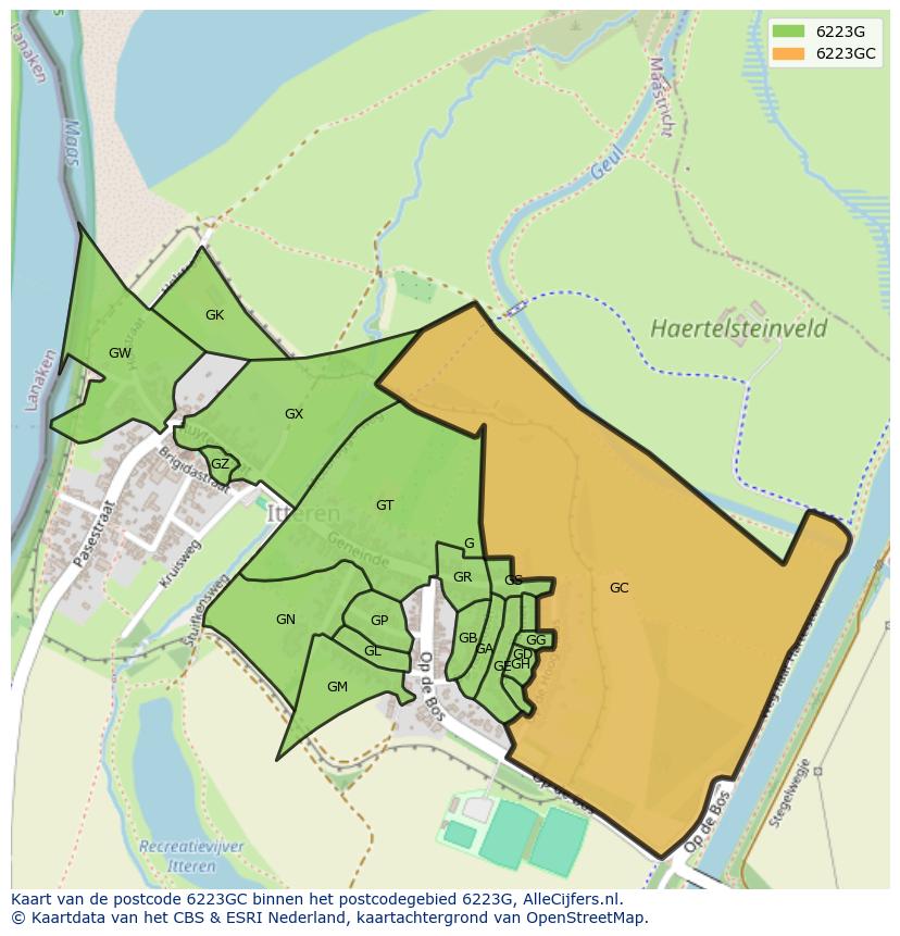 Afbeelding van het postcodegebied 6223 GC op de kaart.