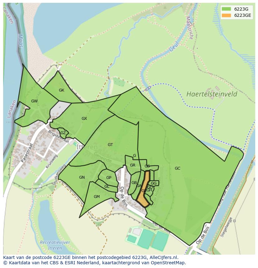 Afbeelding van het postcodegebied 6223 GE op de kaart.