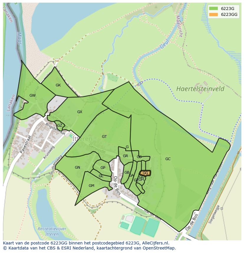 Afbeelding van het postcodegebied 6223 GG op de kaart.