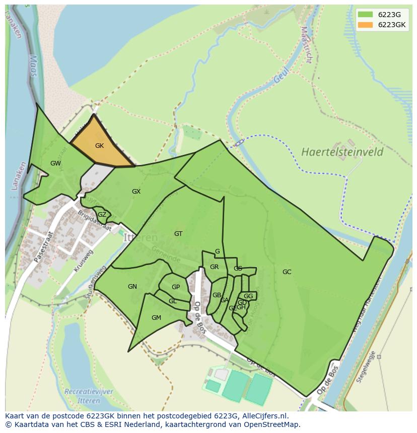 Afbeelding van het postcodegebied 6223 GK op de kaart.