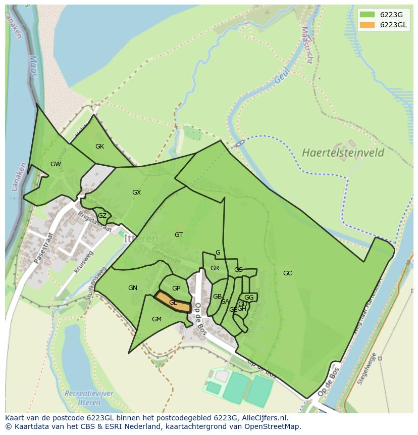 Afbeelding van het postcodegebied 6223 GL op de kaart.