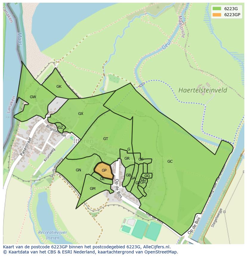 Afbeelding van het postcodegebied 6223 GP op de kaart.