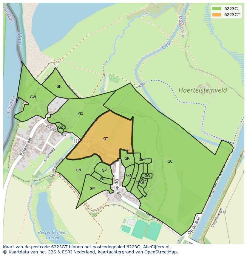Afbeelding van het postcodegebied 6223 GT op de kaart.