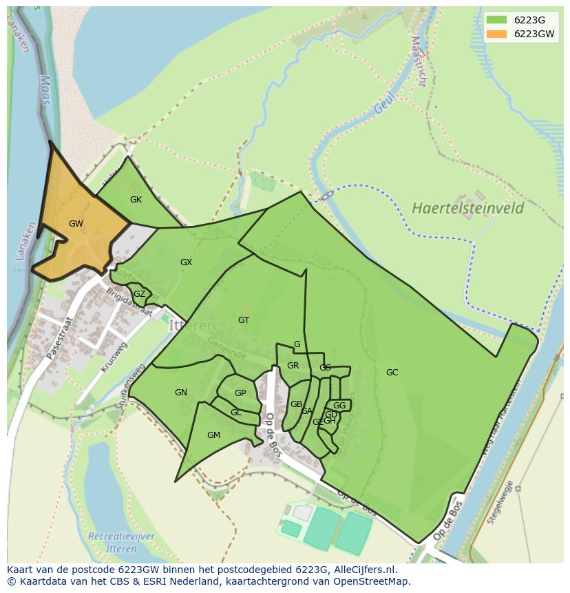 Afbeelding van het postcodegebied 6223 GW op de kaart.