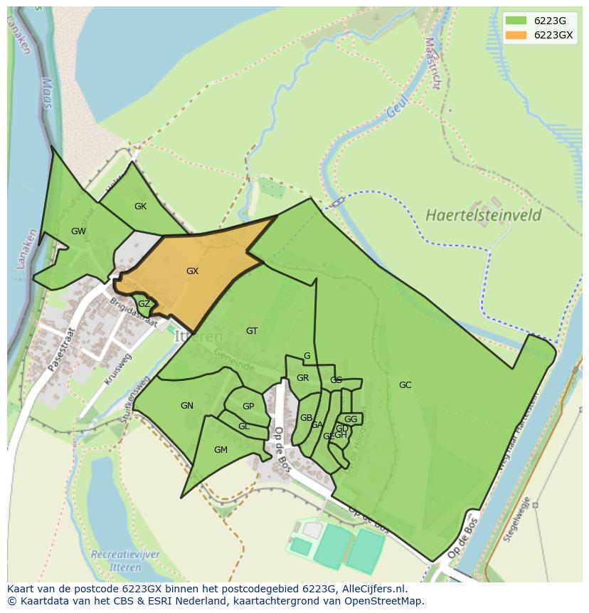 Afbeelding van het postcodegebied 6223 GX op de kaart.