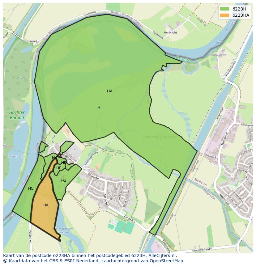 Afbeelding van het postcodegebied 6223 HA op de kaart.