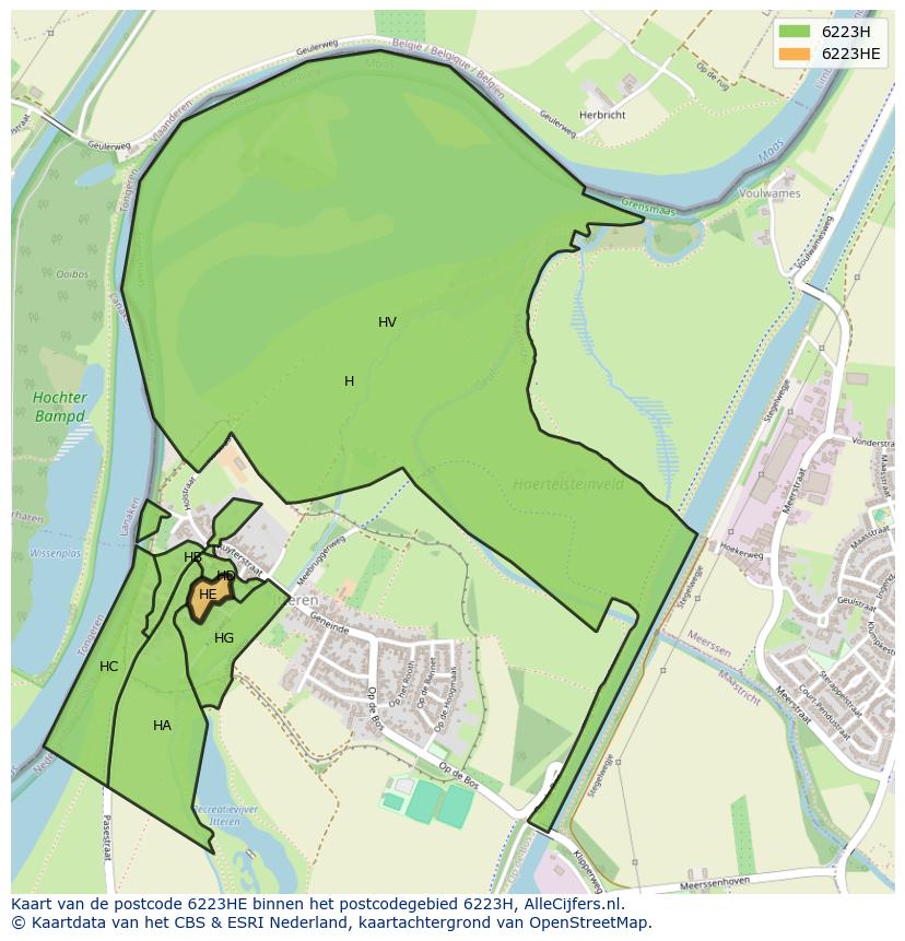 Afbeelding van het postcodegebied 6223 HE op de kaart.
