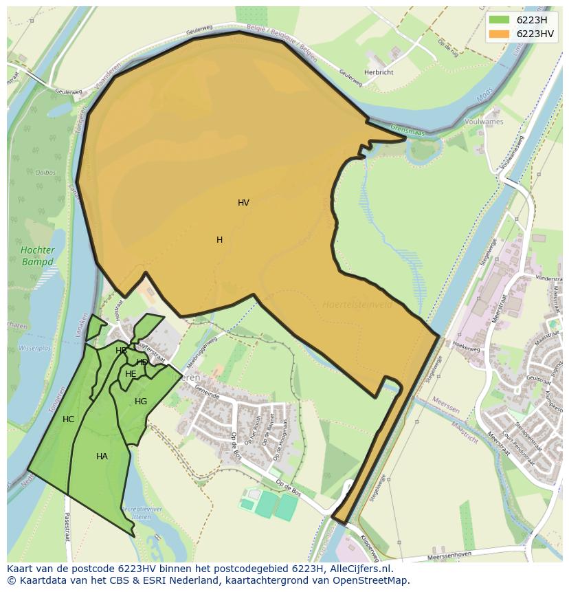 Afbeelding van het postcodegebied 6223 HV op de kaart.