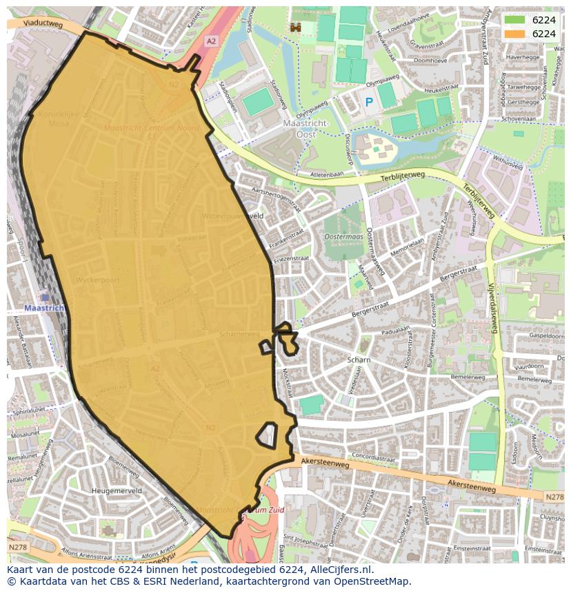 Afbeelding van het postcodegebied 6224 op de kaart.