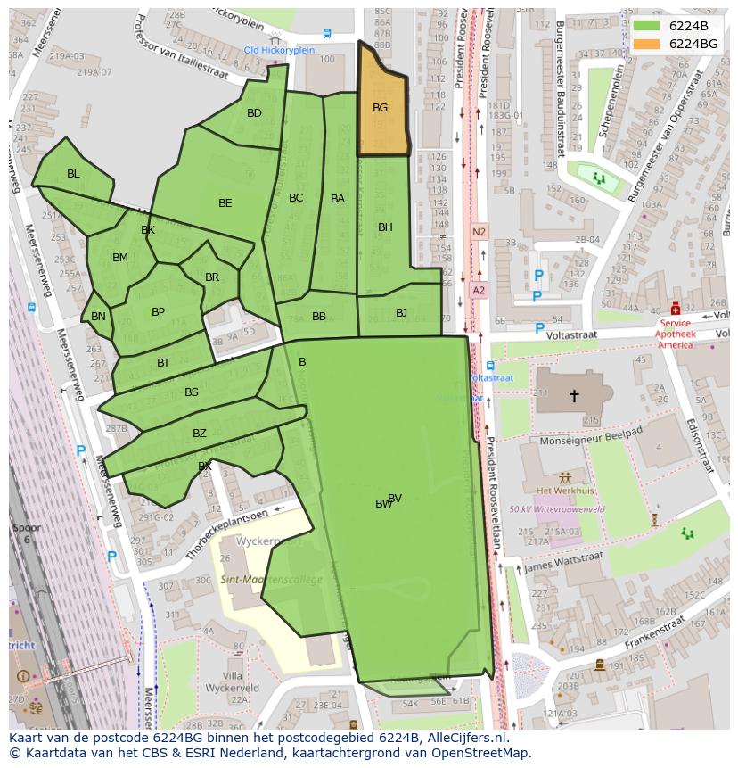 Afbeelding van het postcodegebied 6224 BG op de kaart.