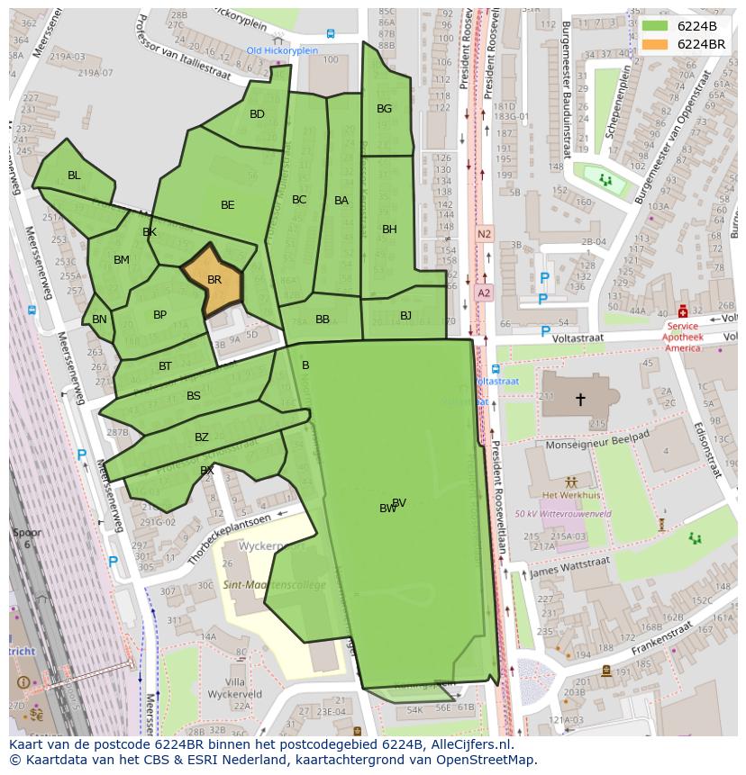 Afbeelding van het postcodegebied 6224 BR op de kaart.