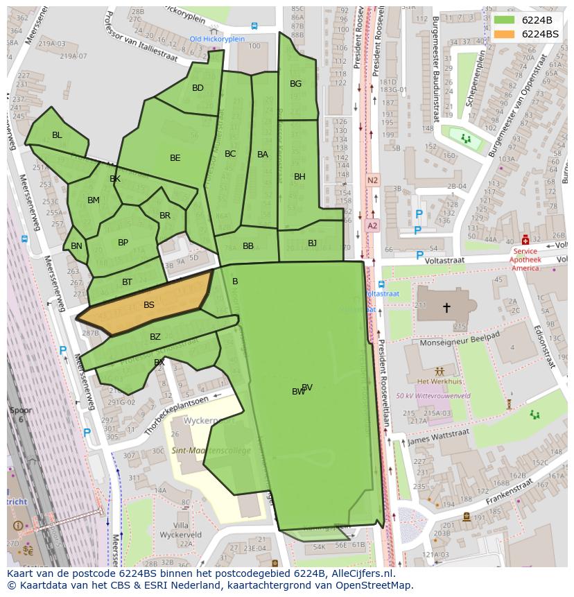 Afbeelding van het postcodegebied 6224 BS op de kaart.