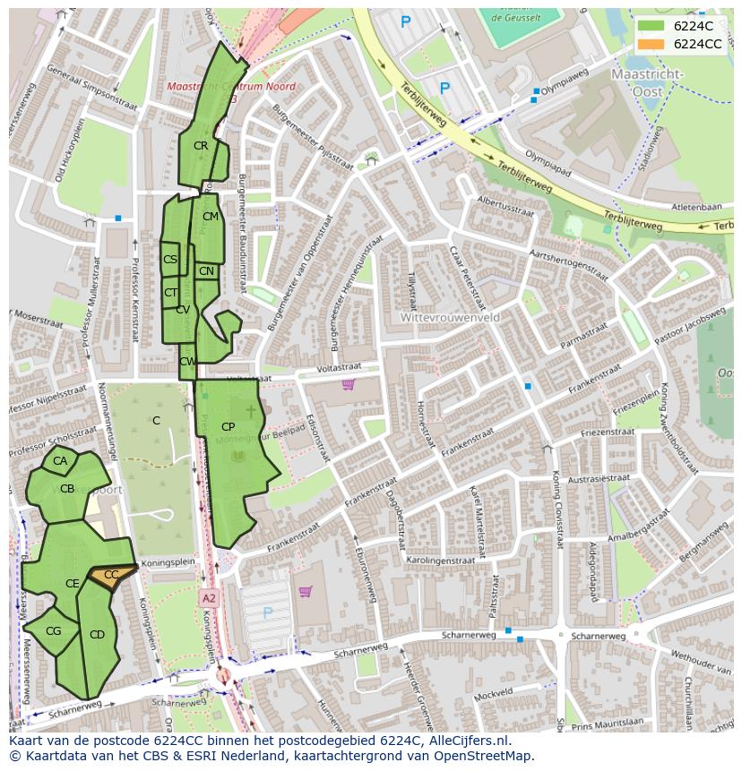Afbeelding van het postcodegebied 6224 CC op de kaart.