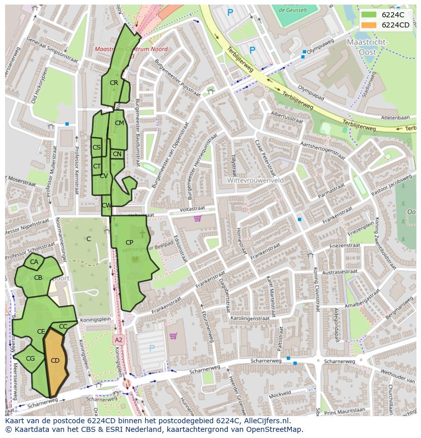 Afbeelding van het postcodegebied 6224 CD op de kaart.
