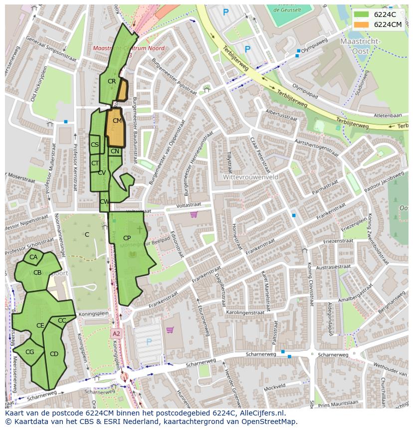 Afbeelding van het postcodegebied 6224 CM op de kaart.