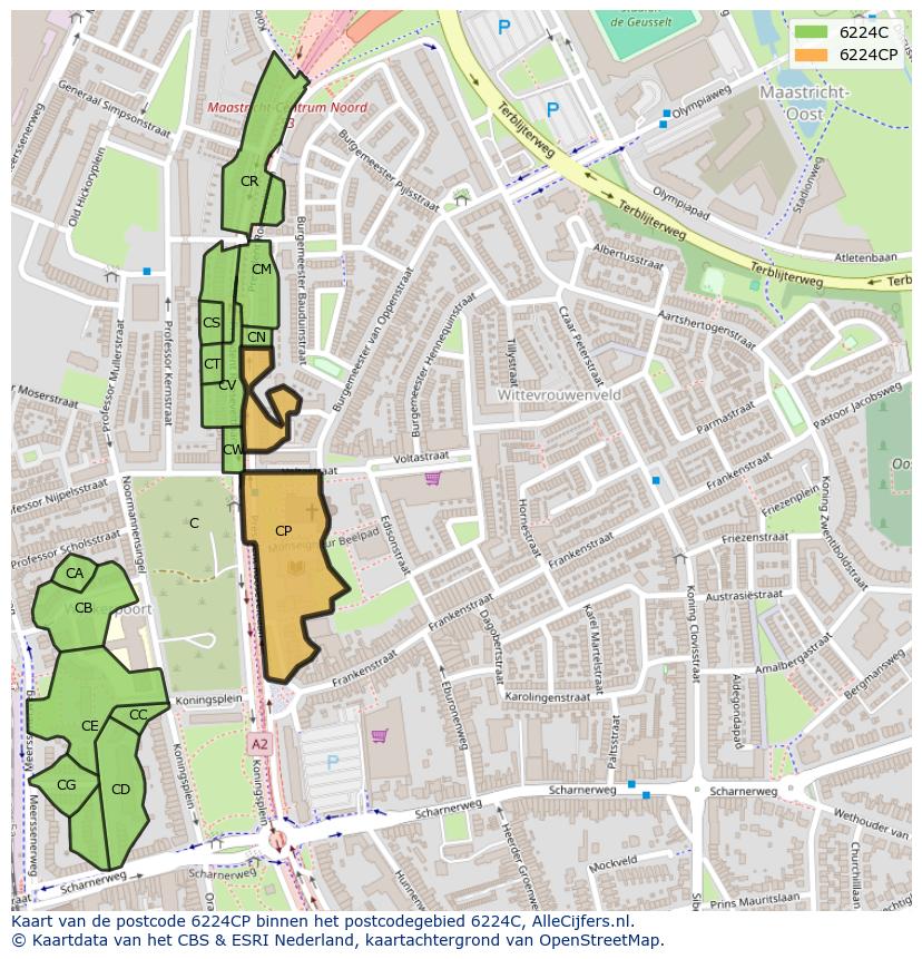 Afbeelding van het postcodegebied 6224 CP op de kaart.