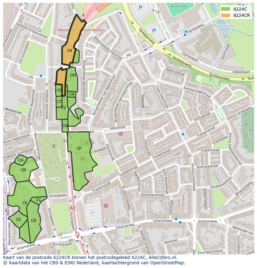 Afbeelding van het postcodegebied 6224 CR op de kaart.