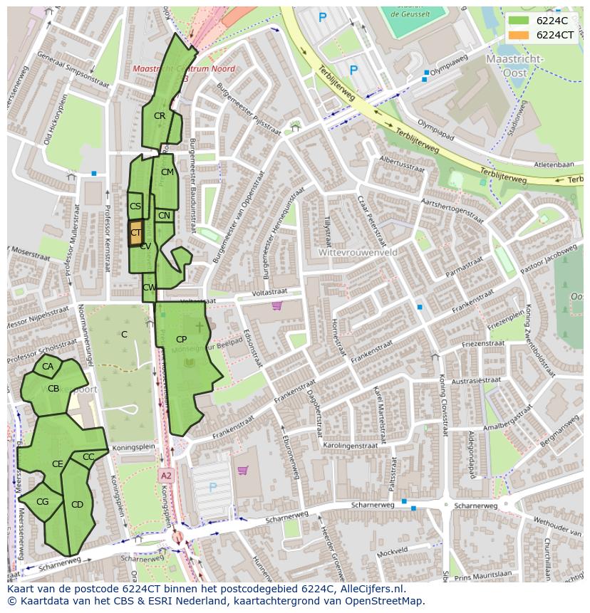 Afbeelding van het postcodegebied 6224 CT op de kaart.