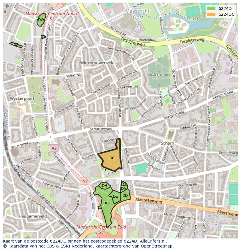 Afbeelding van het postcodegebied 6224 DC op de kaart.
