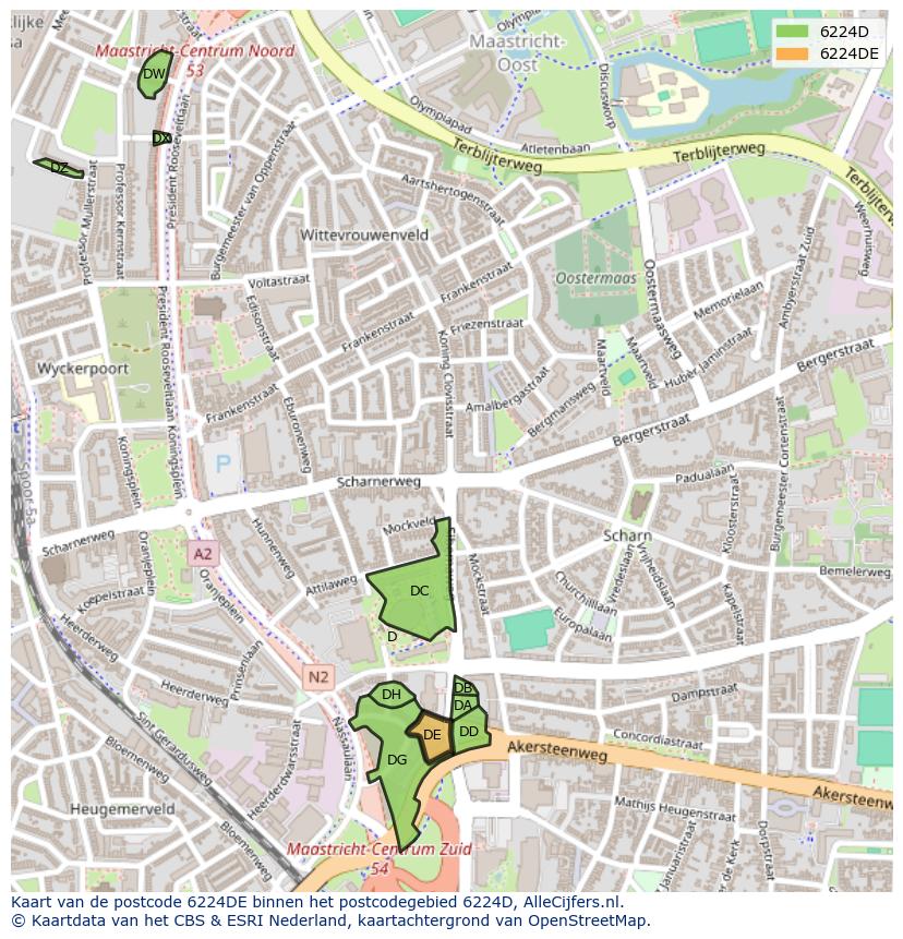 Afbeelding van het postcodegebied 6224 DE op de kaart.