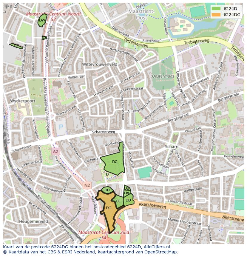 Afbeelding van het postcodegebied 6224 DG op de kaart.