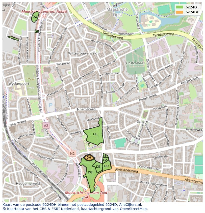 Afbeelding van het postcodegebied 6224 DH op de kaart.