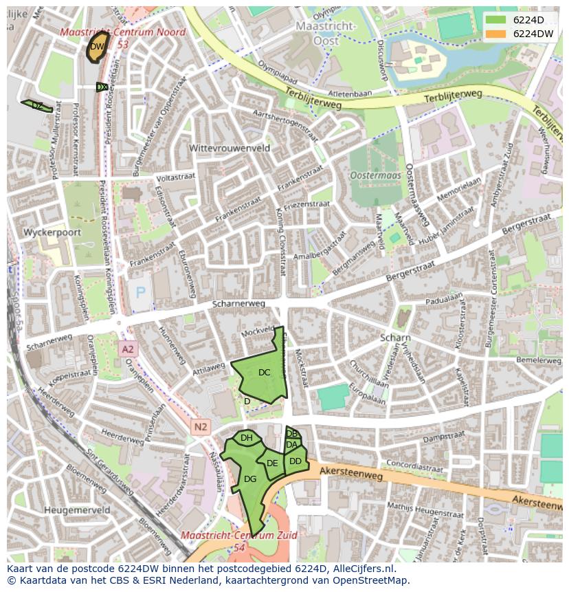 Afbeelding van het postcodegebied 6224 DW op de kaart.