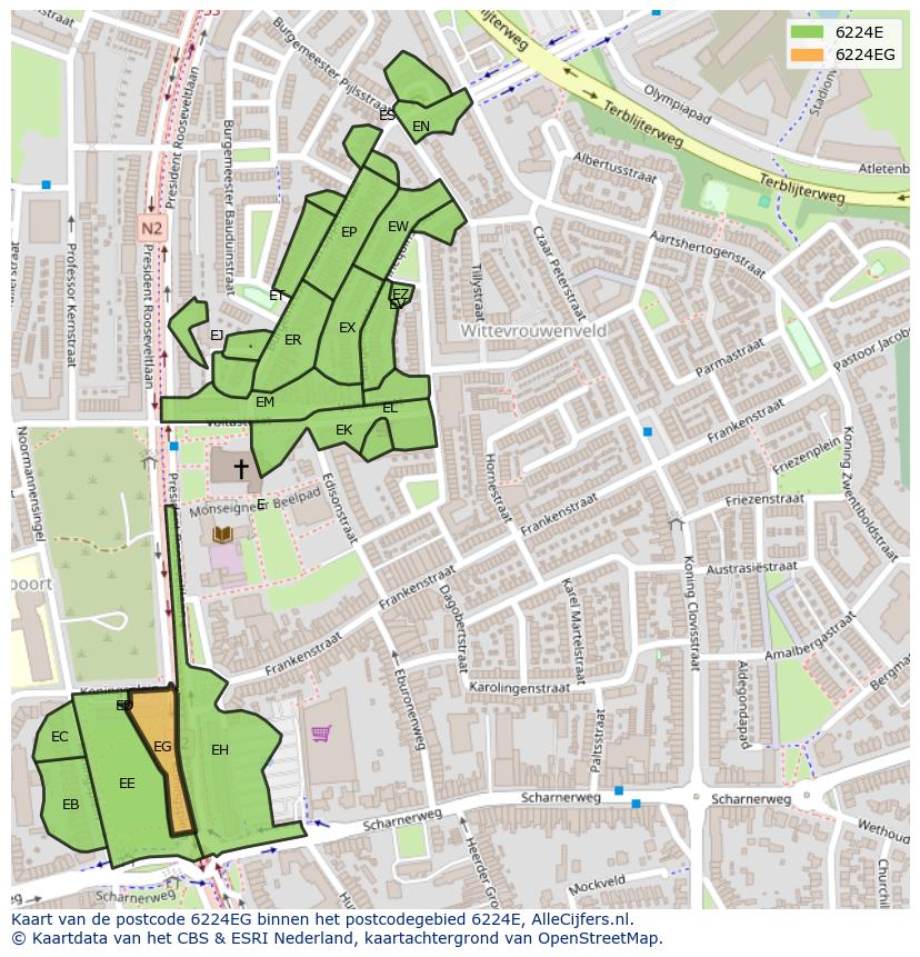 Afbeelding van het postcodegebied 6224 EG op de kaart.