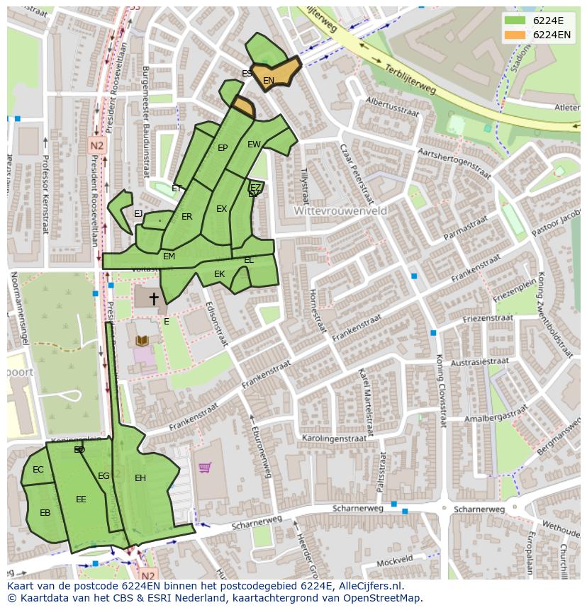 Afbeelding van het postcodegebied 6224 EN op de kaart.