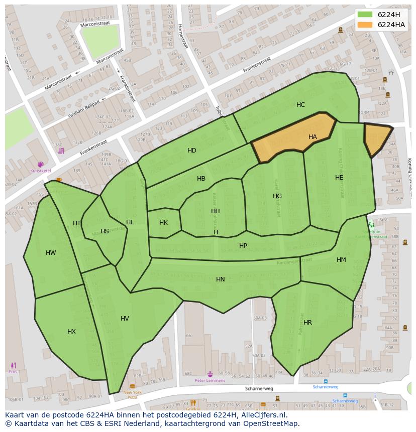 Afbeelding van het postcodegebied 6224 HA op de kaart.