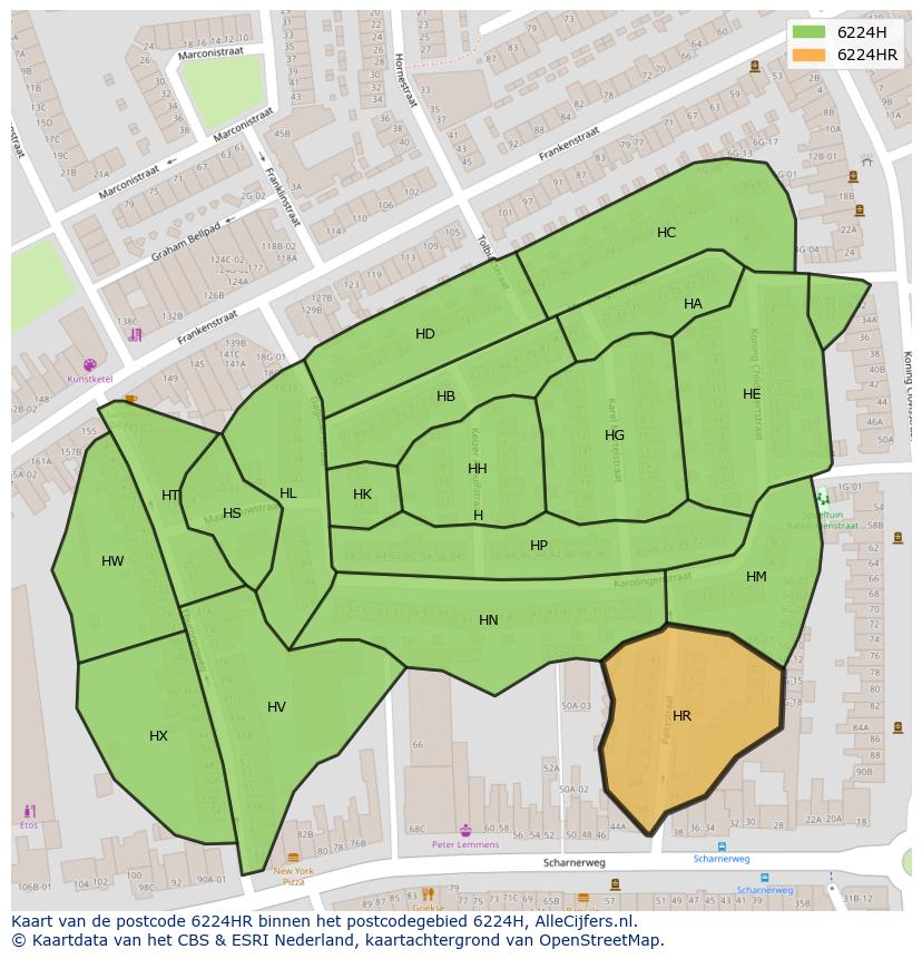 Afbeelding van het postcodegebied 6224 HR op de kaart.