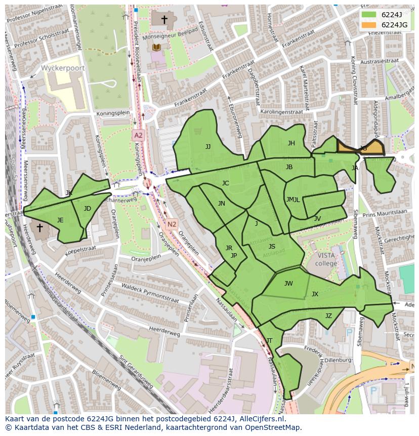 Afbeelding van het postcodegebied 6224 JG op de kaart.