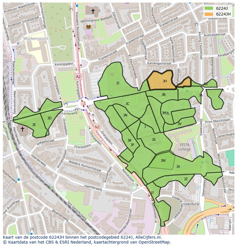 Afbeelding van het postcodegebied 6224 JH op de kaart.