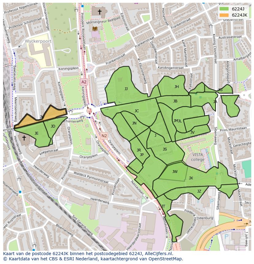 Afbeelding van het postcodegebied 6224 JK op de kaart.