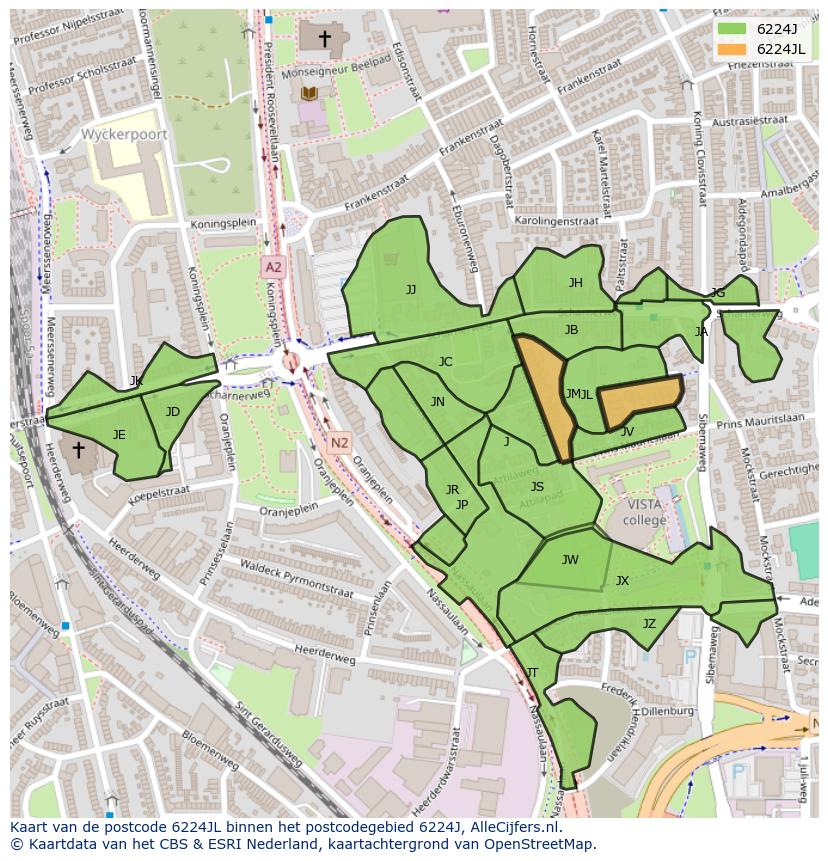 Afbeelding van het postcodegebied 6224 JL op de kaart.