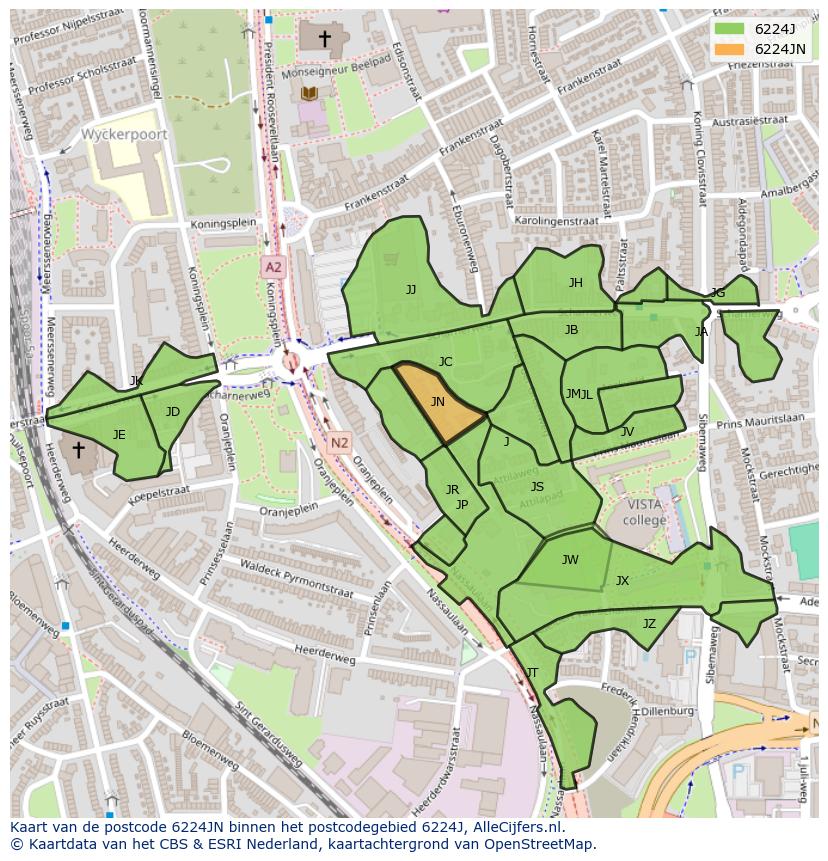 Afbeelding van het postcodegebied 6224 JN op de kaart.