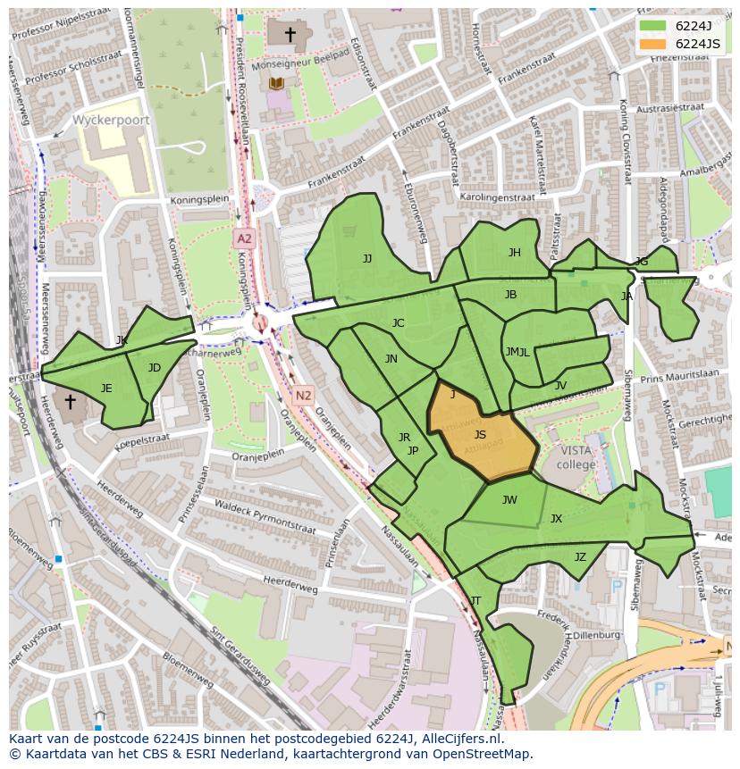 Afbeelding van het postcodegebied 6224 JS op de kaart.