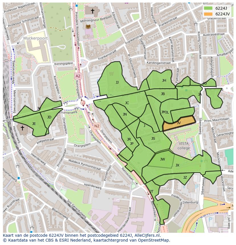 Afbeelding van het postcodegebied 6224 JV op de kaart.