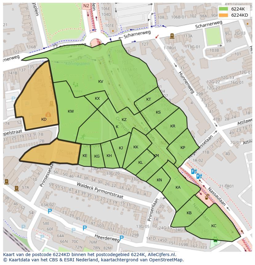 Afbeelding van het postcodegebied 6224 KD op de kaart.