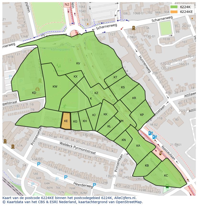 Afbeelding van het postcodegebied 6224 KE op de kaart.